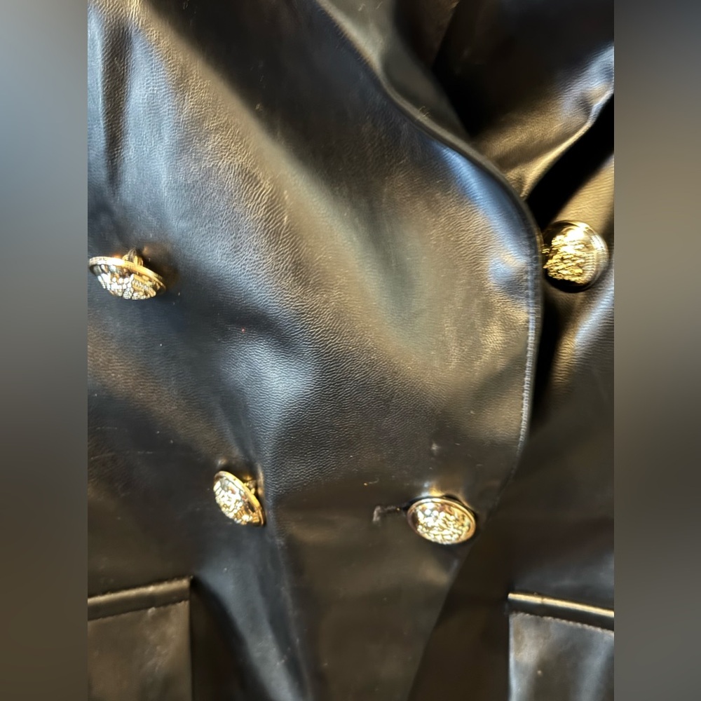 Leather like blazer work dressy casual gold button blazer jacket - Picture 5 of 7